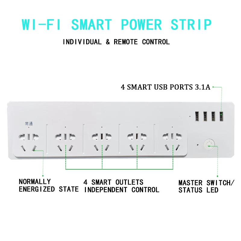 Умная лента питания разъем AU 4 USB для зарядки 2 м удлинитель розетки независимое