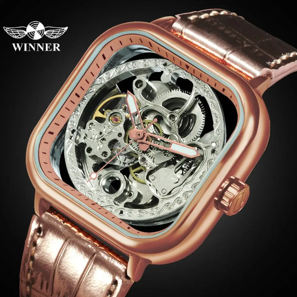Победитель официальные Мужские автоматические механические часы розовое золото