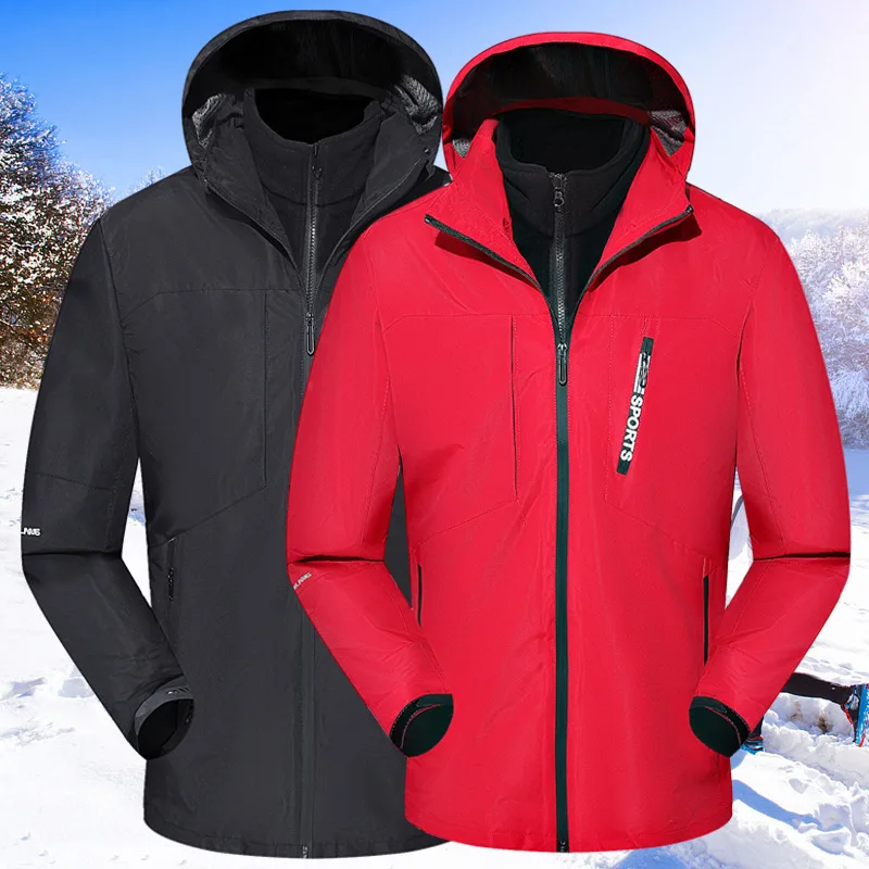 

Winter Men Thick Warm Jackets New Hooded Down Cotton Coat Hiking Cycling OverCoat Waterproof Detachable Liner Sports Workwear