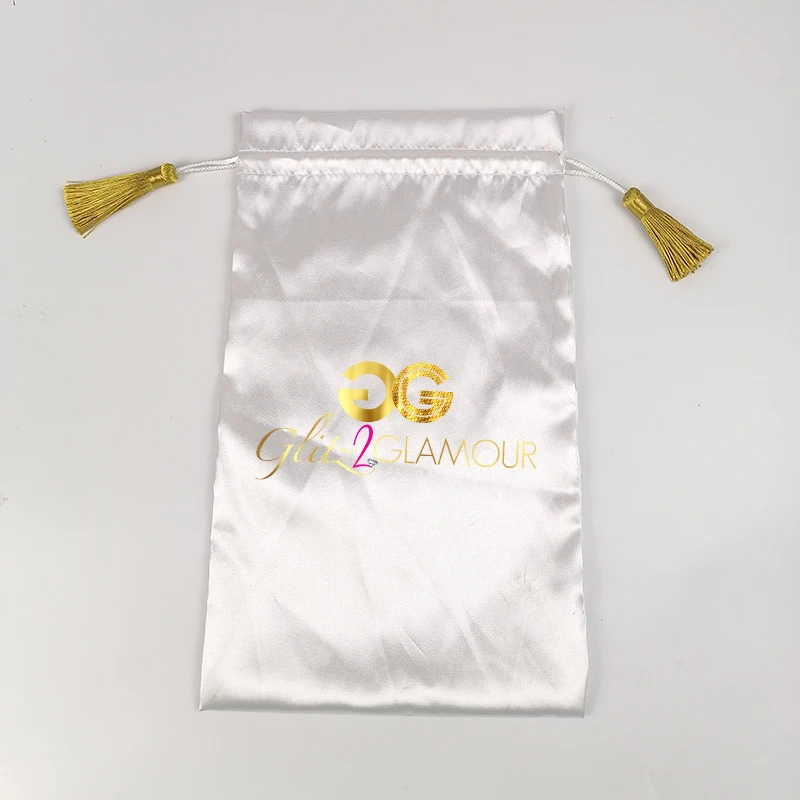 Роскошный сатиновый мешочек для волос изготовленным на заказ логосом завязках