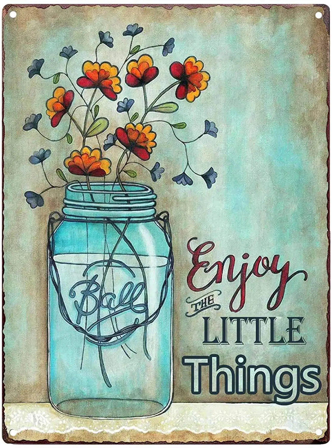 

Enjoy The Little Things Vintage Metal Sign Poppies Flower Garden Decorative Plaque Farmhouse Country Home Decor 8X12Inch
