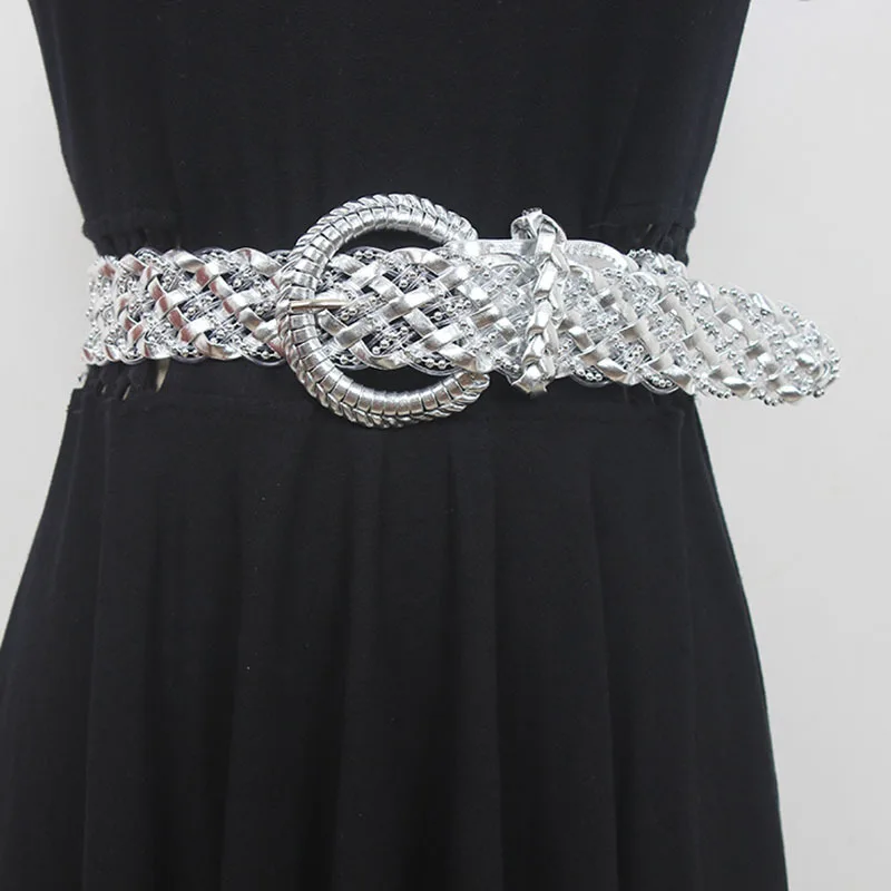

SeeBeautiful Pin Buckle PU Leather Weave Waist Belts Girdle All Match Contrast Color New Fashion Summer 2021 Woman G034