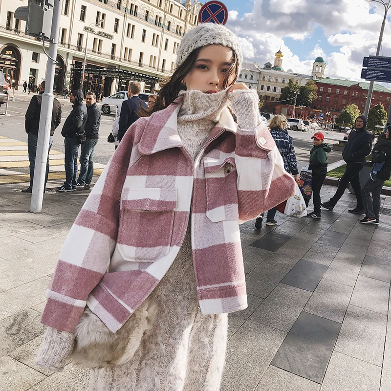 Шерстяная короткая женская куртка 2019 осенне-зимняя одежда новое шерстяное