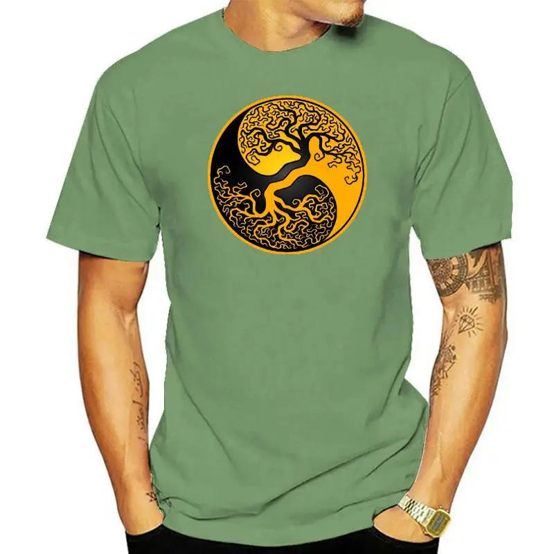 

Yellow And Black Tree Of Life Yin Yang Men T Shirt Fashion Summer Plus Size Cotton Custom Short Sleeve Mens Shirts