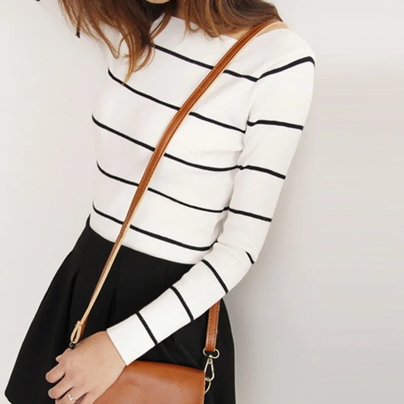 

Winter Knitted Sweater Women Long Sleeve Slim Sweet Top Pull Femme Striped Tight Jumper Sweaters