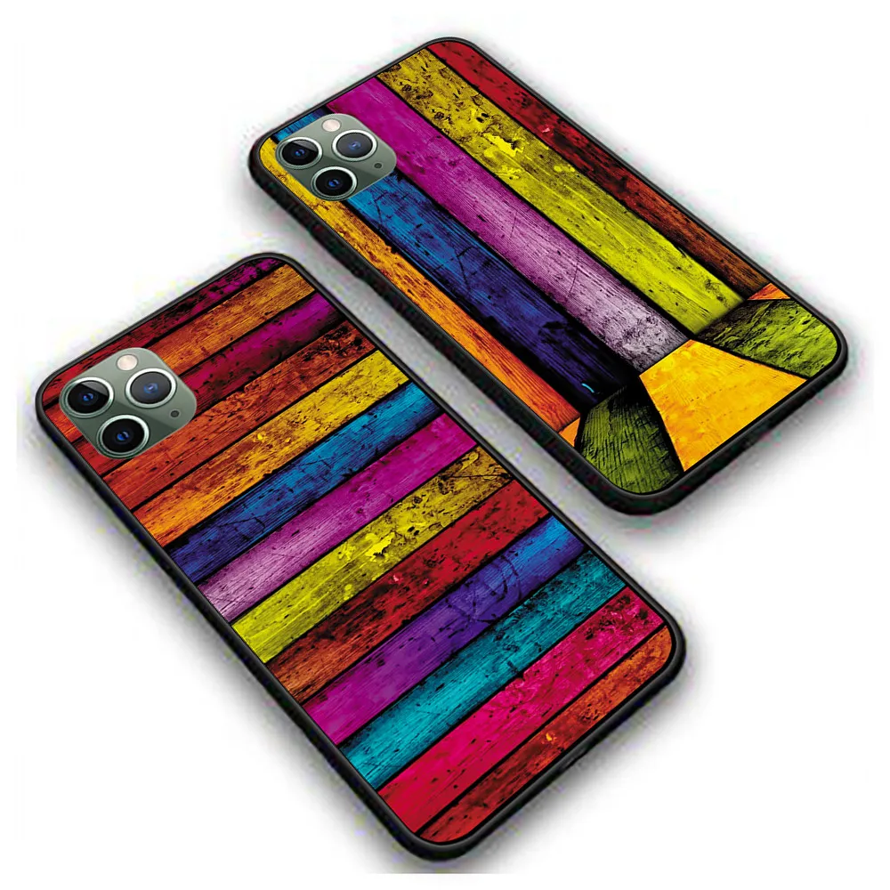 Чехол для телефона Colorful Wood Abstract Stripes Curves для iPhone 6S 6 7 8 Plus, черный силиконовый, подходит для 11 Pro MAX X XS XR.