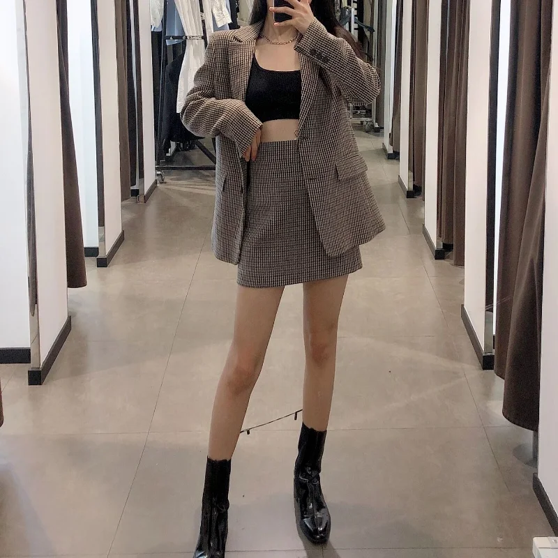 

2021 Spring New Chic Vintage Houndstooth Casual Blazers Single Breasted Long Sleeve Outwears Office Lady Elegant Moda Women Coat