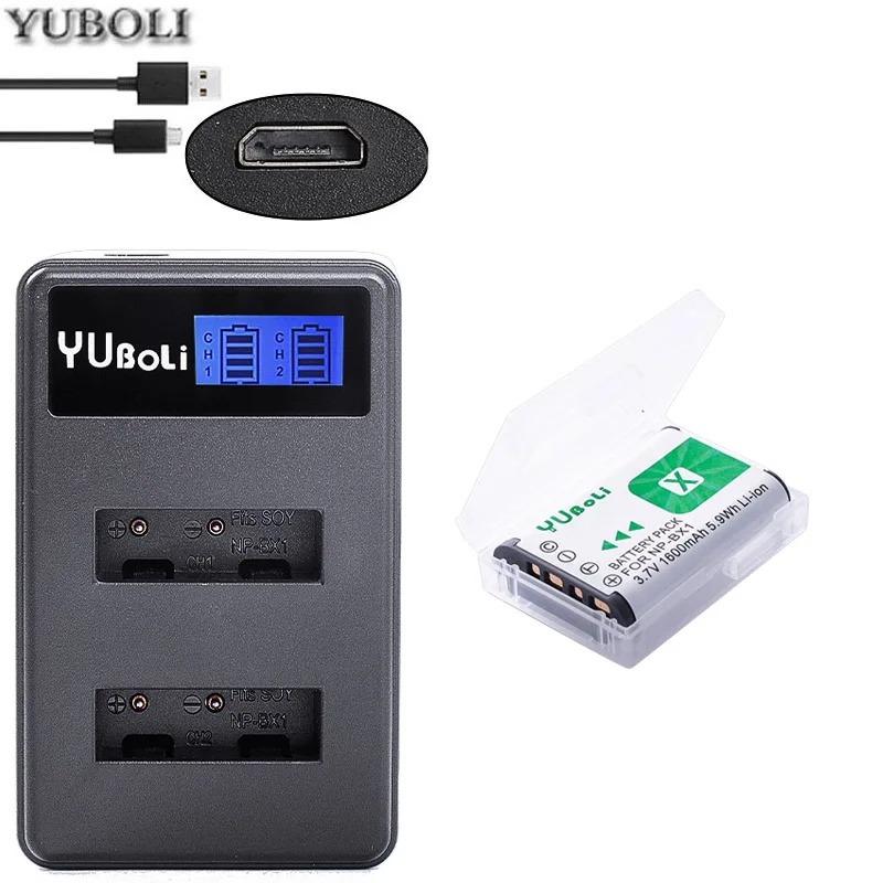 Yuboli 2 шт. NP-BX1 NP BX1 Батарея+ ЖК-дисплей Зарядное устройство для sony DSC-RX100 DSC-WX500 Характеристическая вязкость полимера HX300 WX300 X3000R MV1 AS30V HDR-AS300 AS200V