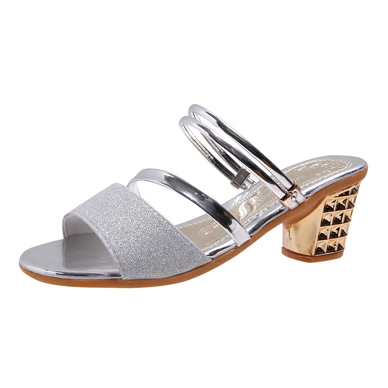 

2021 Summer New Open-toed Fairy Style Women's Sandals Casual All-match One Shoe Two Wear Sandals and Slippers Mid-high Heels