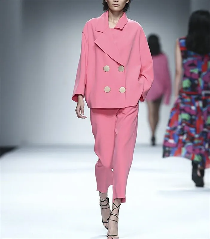 Женский двубортный костюм тонкий профессиональный женский брючный из 2 х частей