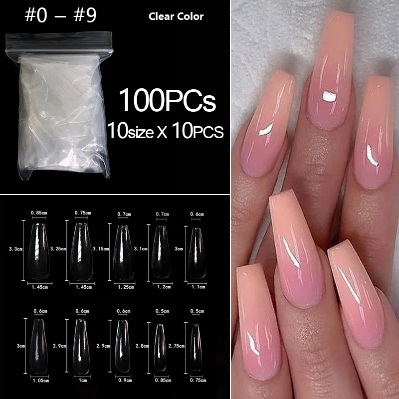 100pcs-GCClear 100 шт./пакет накладные гроб ногти балерина накладные ногти на плоской подошве Форма для Неил арта украшения для кончиков ногтей Натуральный Прозрачный полное покрытие маникюр накладные ногти советы - Цвет: 100pcs-GCClear
