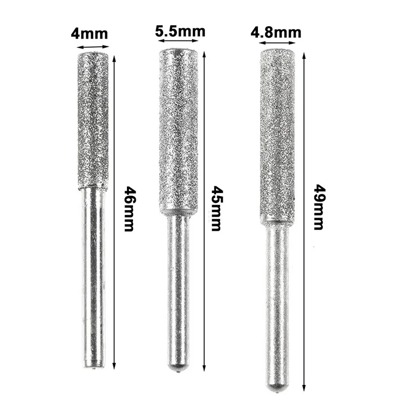 

5PCS Diamond Coated Cylindrical Burr 4/4.8/5.5mm Chainsaw Sharpener Stone File Chain Saw Sharpening Carving Grinding Tools