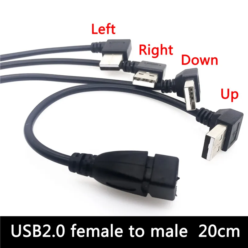 1 шт. USB 2 0 A мужской и женский правый/левый 90 градусов Угловой usb кабель-удлинитель