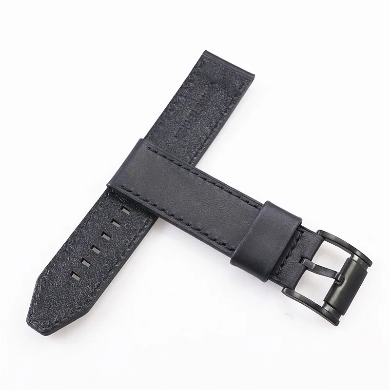 Smooth 22mm Black Tray Watchband Rivet Genuine Leather Watch Strap For Fossil Fs4656 Fs5586 Wristband Bracelet With Black Buckle