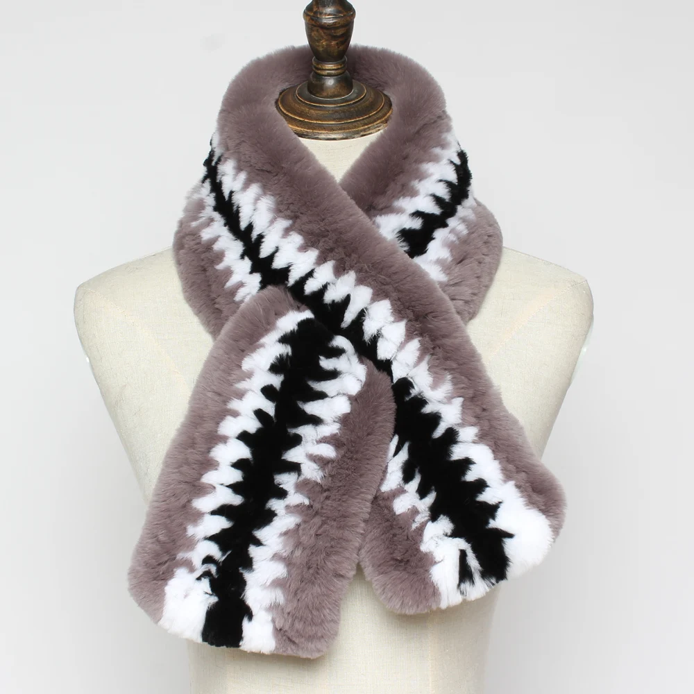 Зимние женские мягкие шарфы из натурального меха кролика Рекс 100% брендовые