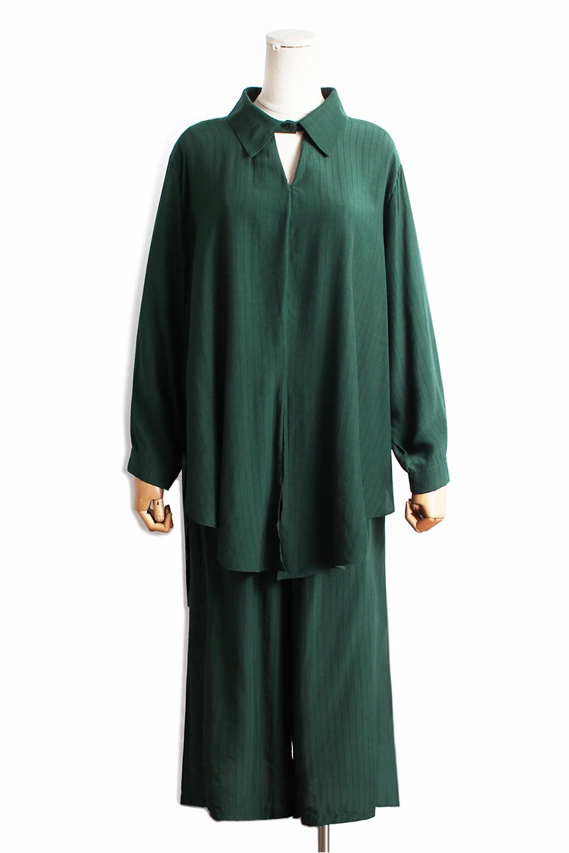 

IEQJ 2021 new women loose clothes turn-down collar batwing sleeves single breasted big size shirt and free pants set WP75606