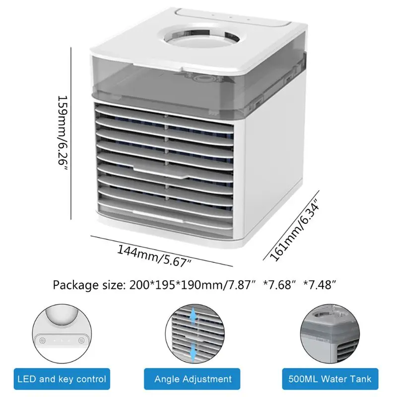 

Mini Portable USB Air Conditioner 3-in-1 Air Cooler Evaporative Cooler for Home Office 3 Speeds 7-Color Light