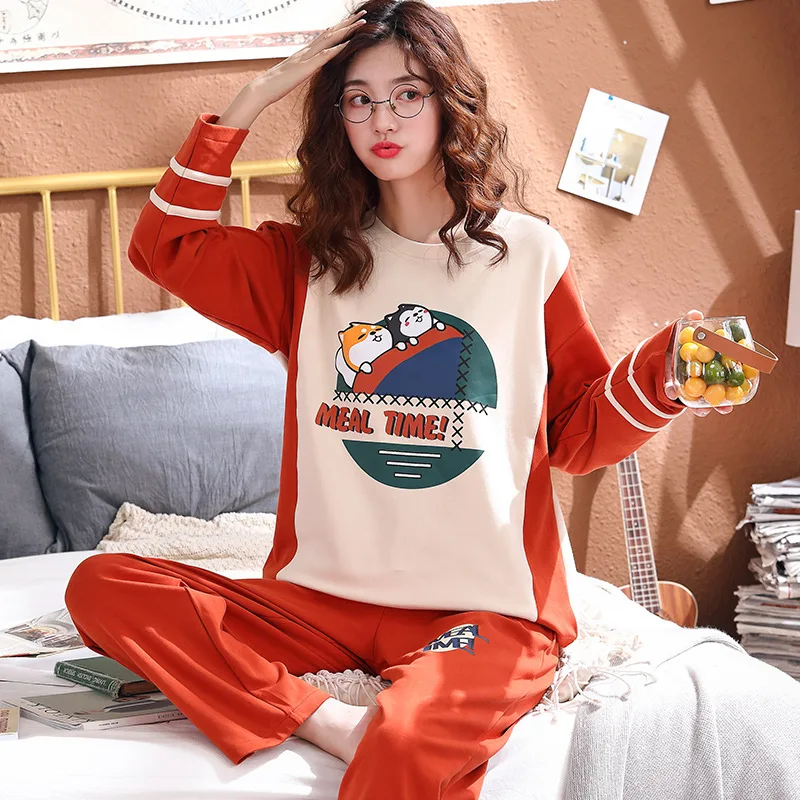 Style 2016 Пижамный комплект, Женский хлопковый весенне-осенний костюм из двух предметов с длинными рукавами, большие размеры, зимние студенческие милые брюки и топ, одежда для сна - Цвет: Style 2016