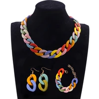 fishsheep 2021 new acrylic long chain necklace earrings for women colorful resin chain collar pendant necklaces fashion jewelry
