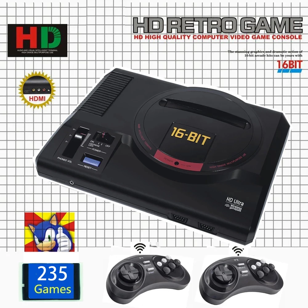 2020 New Version 16Bit MD Genesis TV Game Console HD RCA Display Wireless Gamepads 170 Sega Classic Games 112/126 in 1 games | Электроника