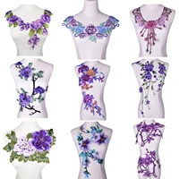 3d flower embroidery purple diy neckline collar costume flower lace fabric wedding dress patch clothing accessories