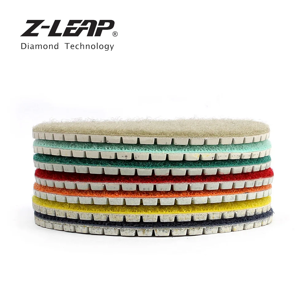 Z-LEAP 4-дюймовый 7 шт./компл. Алмазный Полировочный диск колодки бетонный гранитный мраморный пол шлифовальный диск мокрый Применение белый гибкие полосы света с абразивным кругом