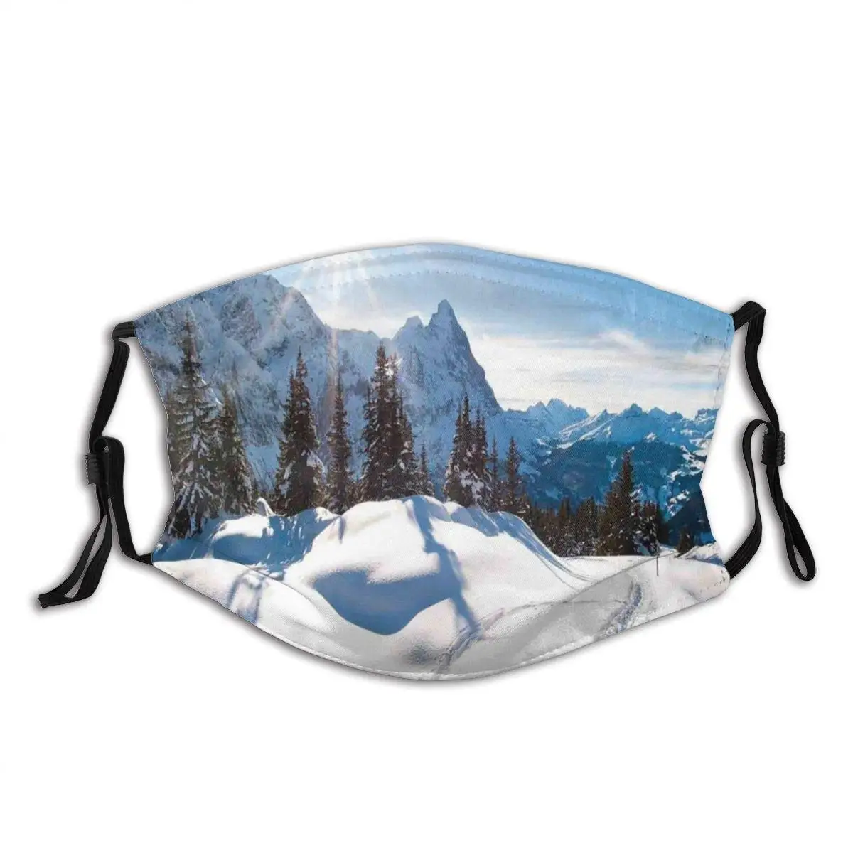 

Маска для взрослых панорамный зимний пейзаж на заснеженной горе с солнечной погодой и деревьями фото тканевые хлопковые маски для лица