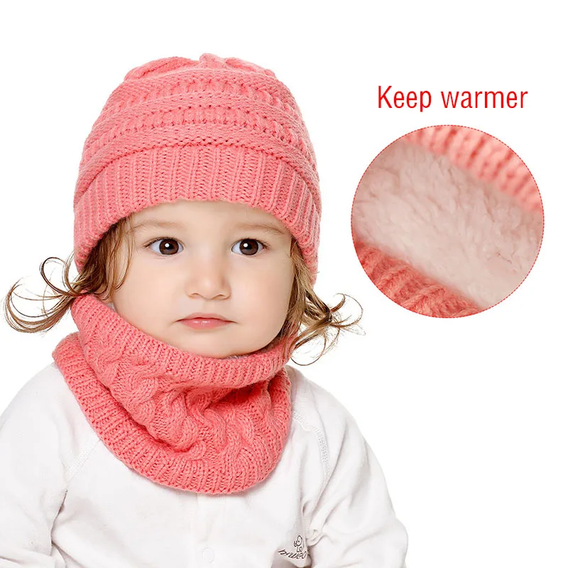 Зимние детские вязаные теплые толстые шапки шапка Девочки Мальчики шарф 2 шт