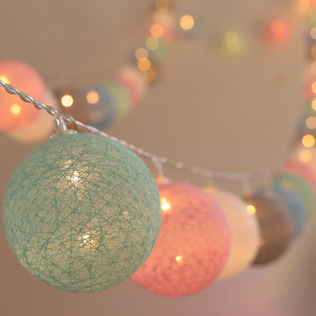 

Гирлянда из 20 светодиодных хлопковых шариков, Рождественская сказочная осветительная цепочка для улицы, праздника, свадьбы, Рождества, веч...