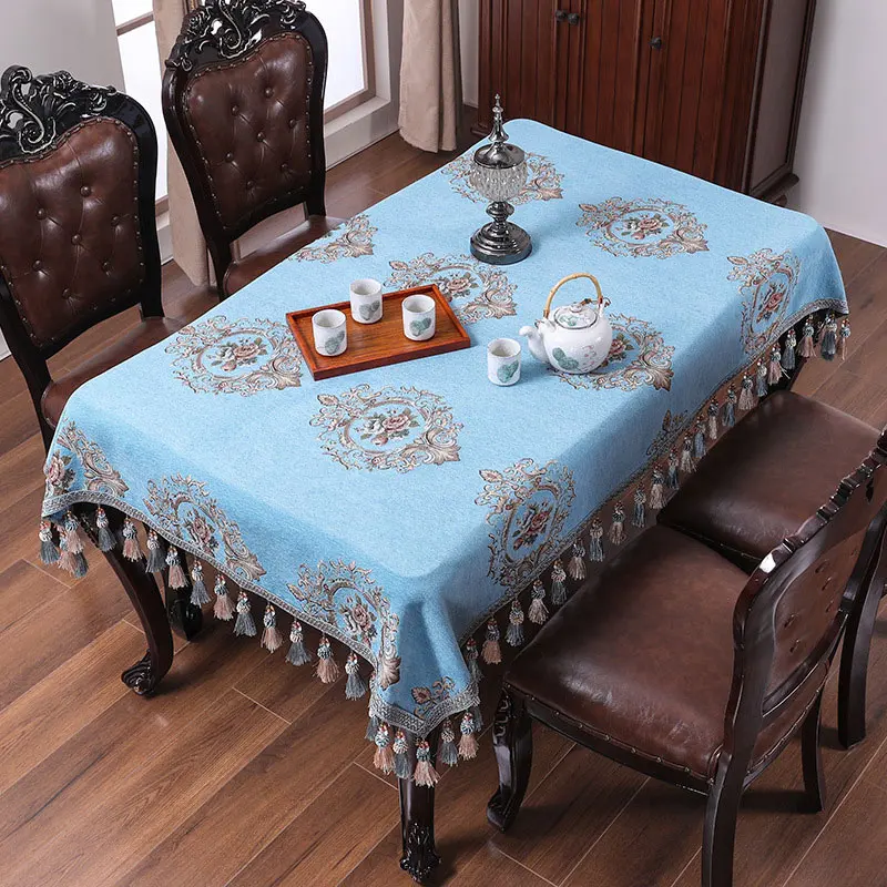 2019 Новое поступление роскошный жаккардовый дизайн синяя скатерть журнальный