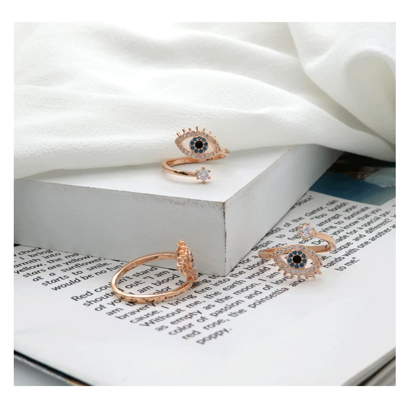 

Women's Fashion Blue Eyes Open Rings Rose Gold Lucky Demon Eye Ring Jewelry Female Punk Party Ring Accessories Halloween Gifts