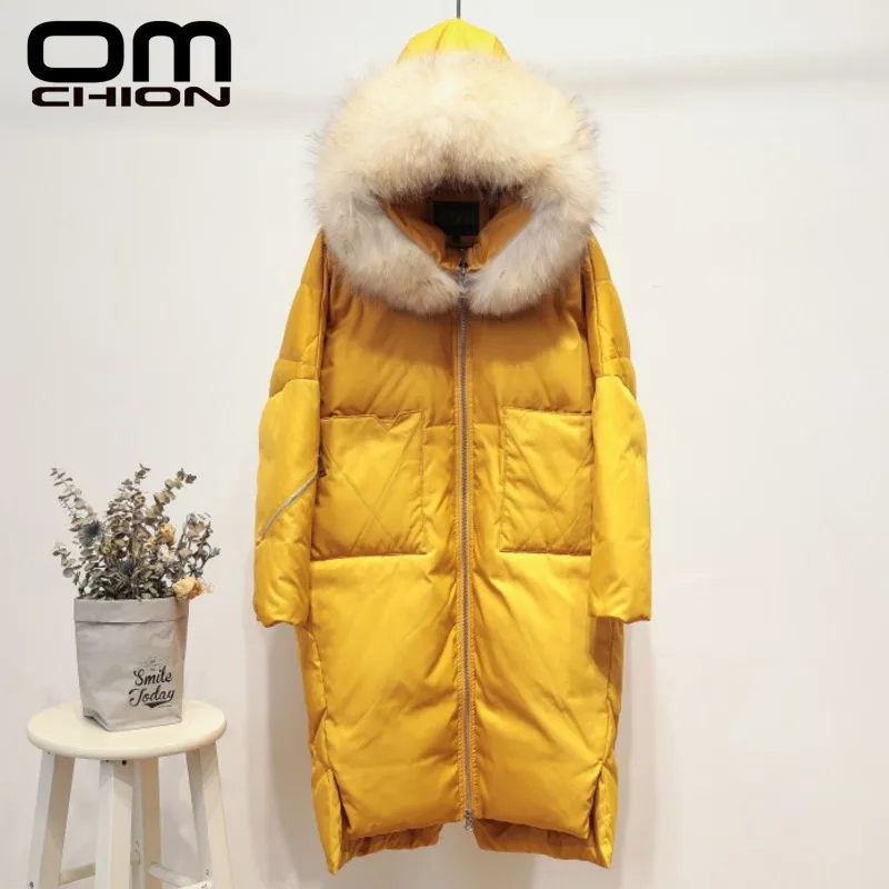 OMCHION с капюшоном парки из натурального меха енота зимняя куртка для женщин