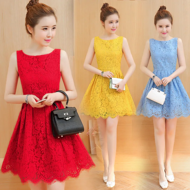 Женское элегантное кружевное платье-трапеция без рукавов с круглым вырезом и