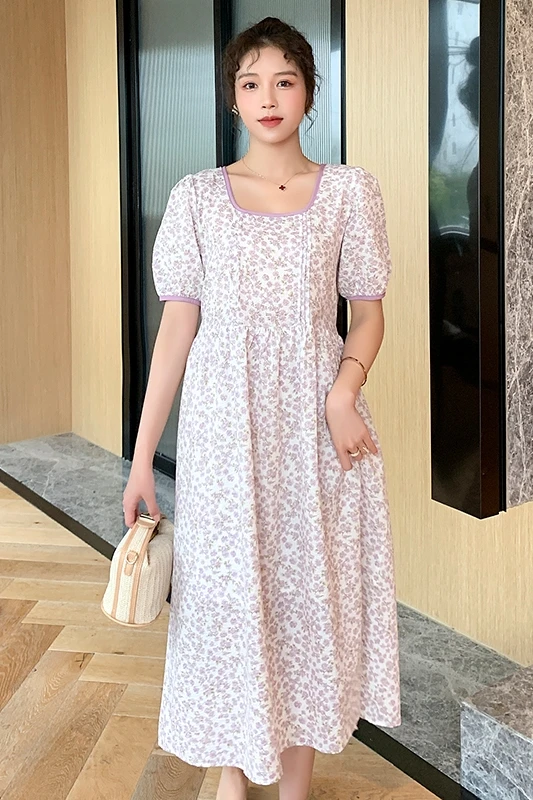 

6915# Summer Fashion Floral Printed Maternity Long Party Dress Elegant Slim Waist A Line Clothes for Pregnant Women Pregnancy