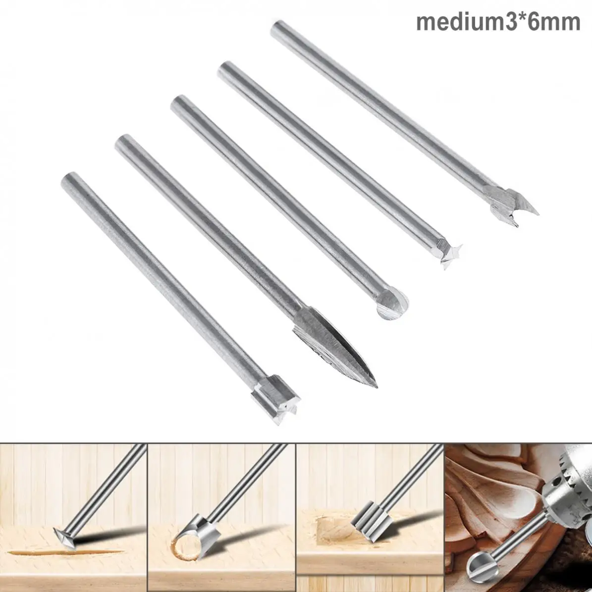 

5pcs/set 3mm Woodworking Engraving Cutter Milling Cutters Root Carving Tool Amber Wood Carving Drill Bits Set