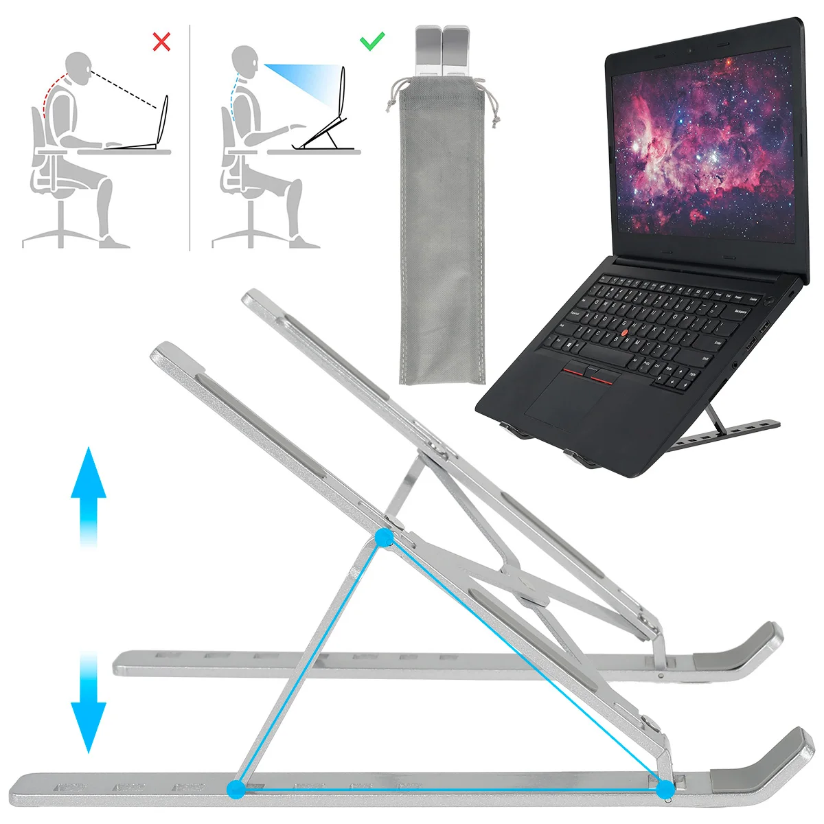 

Складная подставка для ноутбука, регулируемый переносной алюминиевый держатель для ноутбука с теплоотдачей и вентиляцией