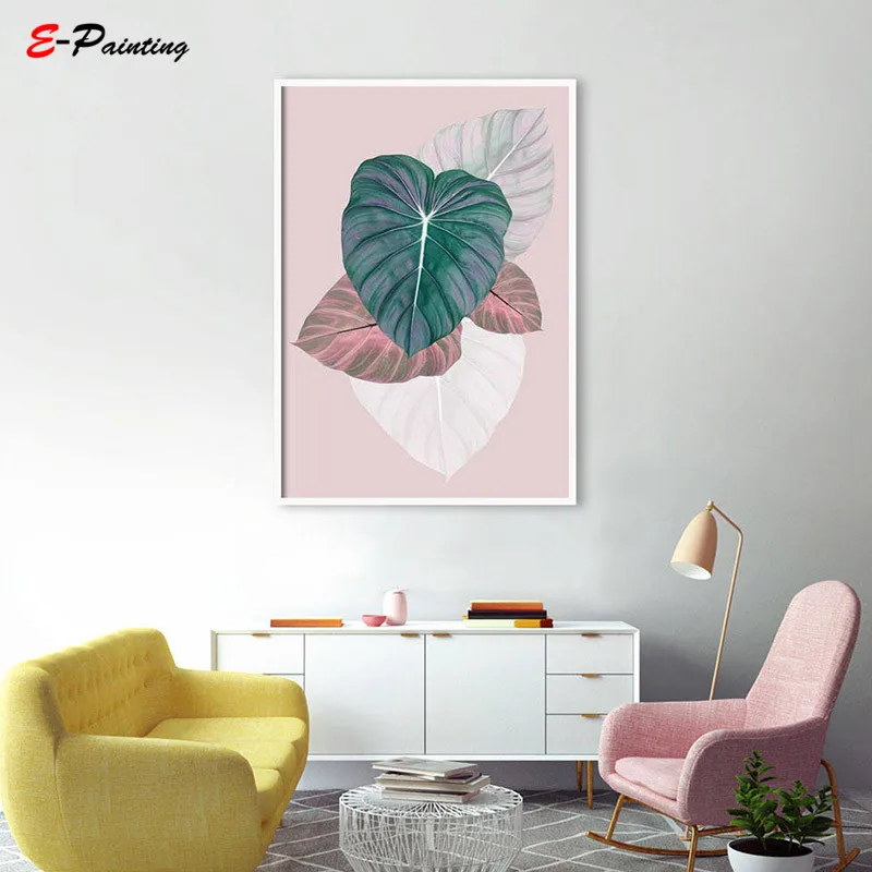 Современный настенный постер с тропическим принтом листьев Румяна розовая