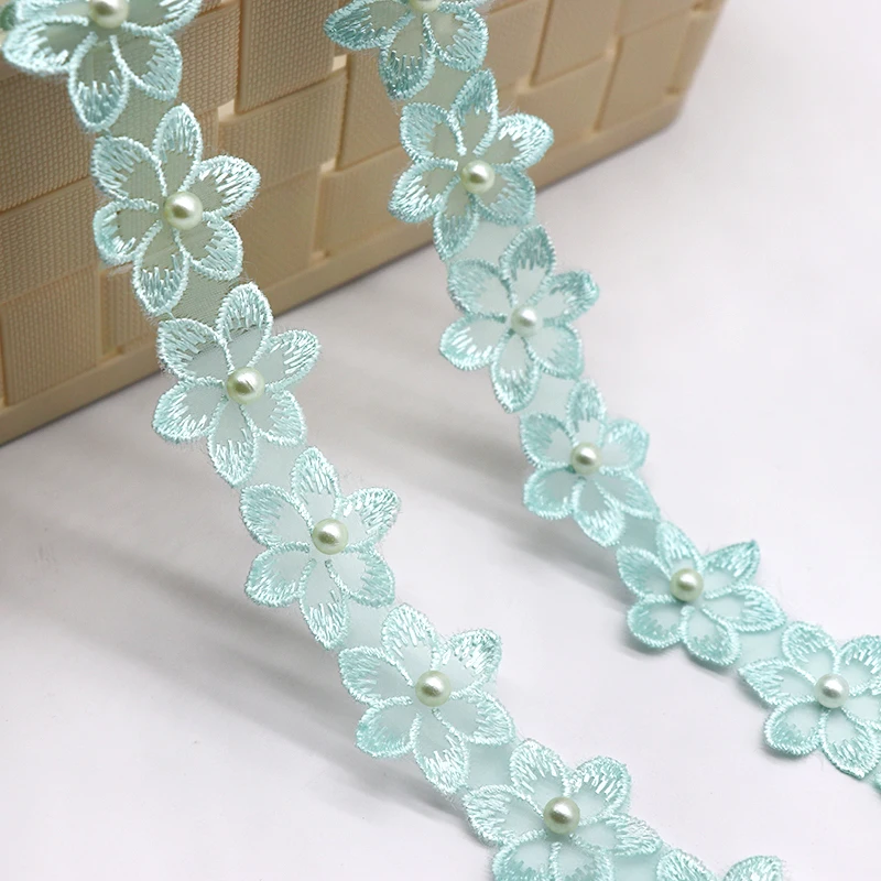 H696 Жемчужный Цветок растворимая кружевная отделка из органзы Вязание Свадебное