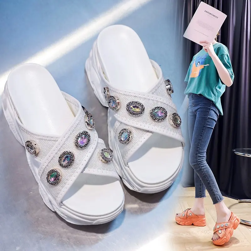 

New Summer Beach Sandals Women 8CM Wedges Slippers Ladies Platform Peep Toe Chunky Slides Flip Flops Woman Outdoor Casual Shoes