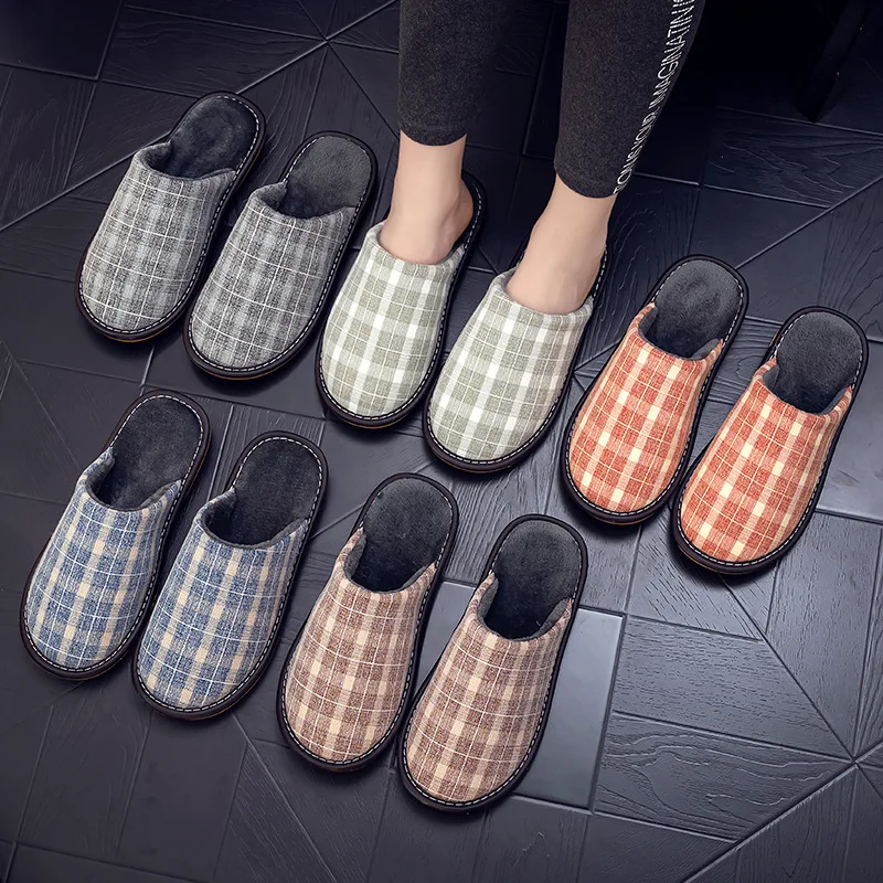 

New Autumn and Winter Home Cotton Slippers Women's Indoor Men's Warmth Non-slip Thick-soled Couple's Home Explosive Shoes