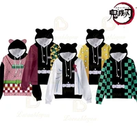 anime demon slayer kimetsu no yaiba tanjirou nezuko sweatshirt hooded cosplay cat ears unisex hoodie sweatshirt costume