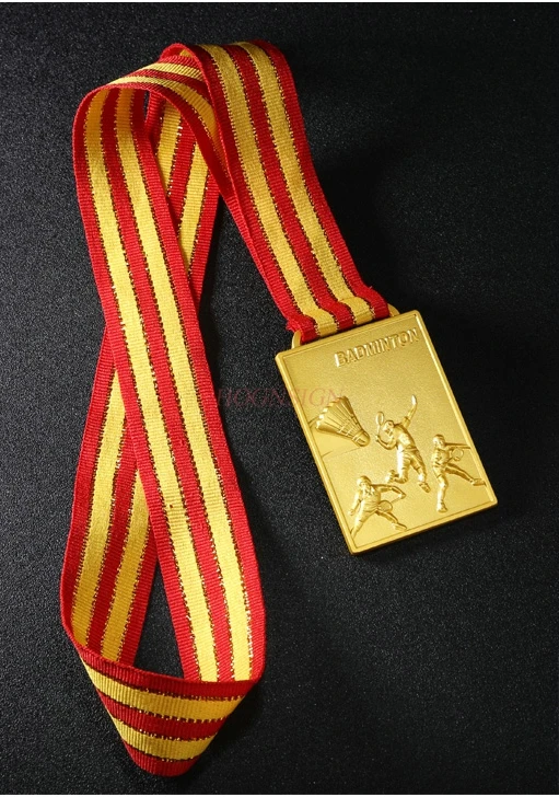 Металлическая квадратная медаль для игры в бадминтон золотая серебряная и