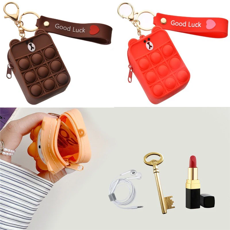 

New Fidget Toys Silicone Bubble Wallet Push Bubbles Antistress Mini Children's Coin Purse Cartoon Doll Keychain Cute Bags