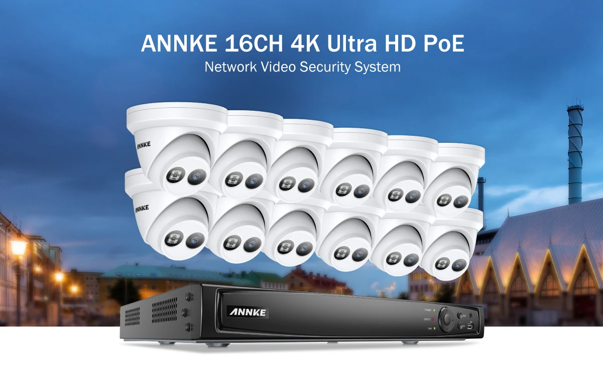 ANNKE 16CH сверхвысокой четкости 4K Ultra HD POE сетевой видеорегистратор безопасности Системы 8MP H.265 NVR, украшенное мозаикой из драгоценных камней, 12X8 Мп возможностью погружения на глубину до 30 м EXIR Ночное видение всепогодный IP Камера