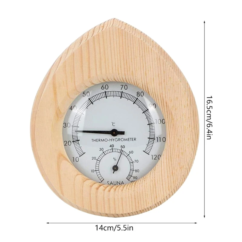 Sauna Room Accessories Wooden Temperature and Humidity Meter Dry Steam Solid Wood Display Water Drop Shape | Инструменты