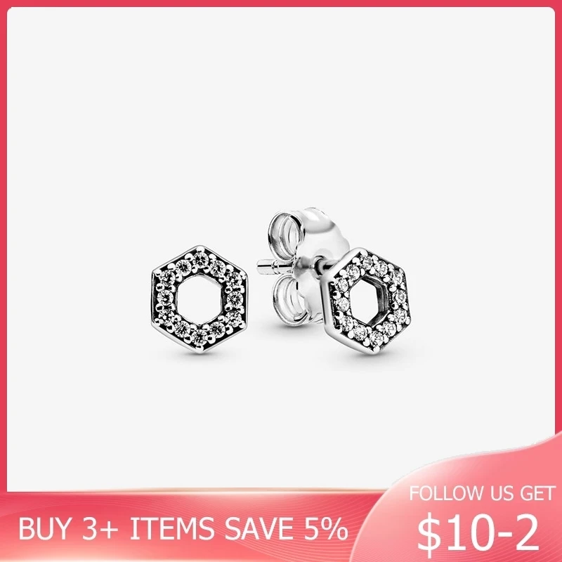 

Fashion 100% 925 Sterling Silver Earrings Sparkling Honeycomb Hexagon Stud Earrings Women Sterling Silver Jewelry Gift