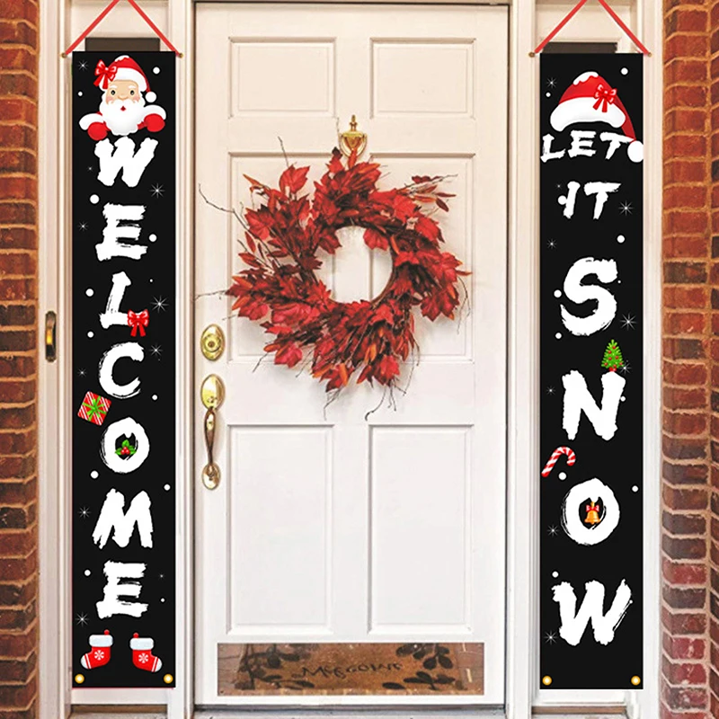 

1set Christmas Decorations for Home Merry Christmas Couplet Banner Party House Door Porch Hanging Flags Sign Ornament Supplies