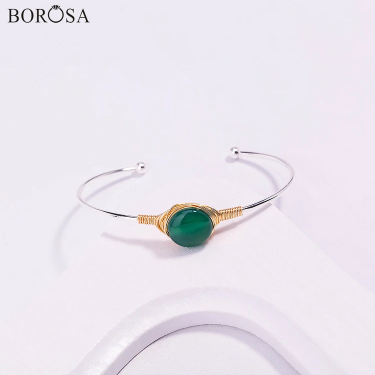 

Hannmade Wire Wrapped Colorful Stones Bangle Bracelets Silver Plated Natural Howlite Agates Cuff Bangle Adjustable Bangle WX1693