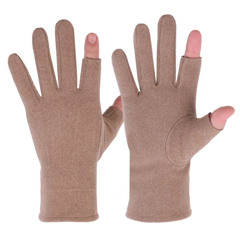 Замшевые перчатки с открытыми пальцами теплые осенние и зимние мужские для бега