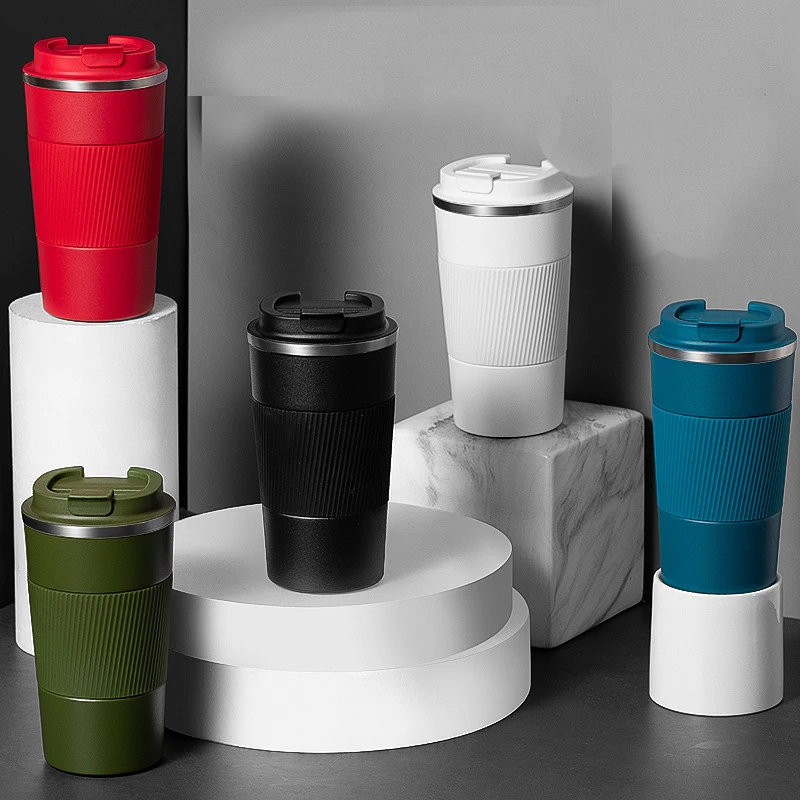 

380ml/510ml Double Coffee Mug Stainless Steel Silicone Ring Cup Business Office Thermos Flask Beer Portable Car Cup